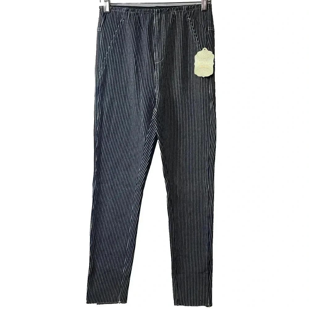 Altar'd State Pull On Pants Women's Medium Blue White Striped Elastic Waistband - Picture 1 of 8